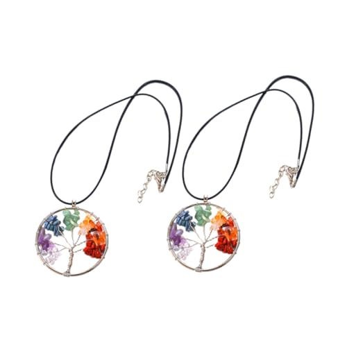 NOLITOY 2 STÜCK Lebensbaum Kette Damen mit Bunten Naturstein Anhängern Schmuck Baum Des Lebens Halskette für Frauen Mädchen Schmuck Geschenkidee mit Chakra Heilstein Modisch und von NOLITOY