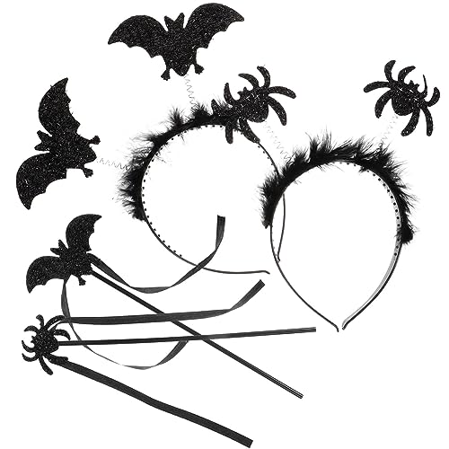 NOLITOY 2 Sätze Fledermausstab Teufel Cosplay Stirnband Gotisches Haarband Spinnenstab Teufelsspinne Kopfschmuck Schwarzes Fledermaus-stirnband Schwarzer Fledermausflügel Plastik Bilden von NOLITOY