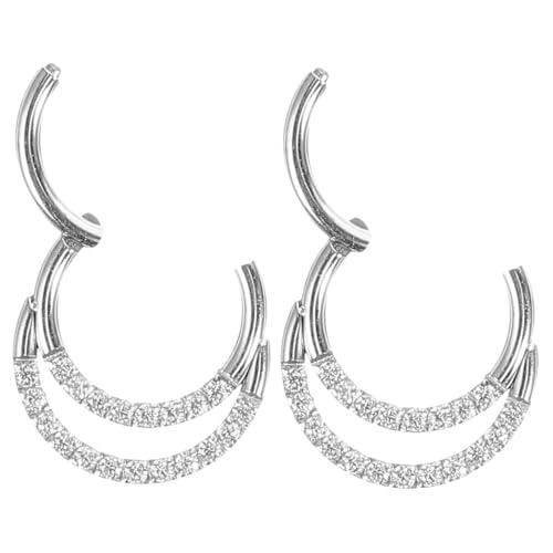 NOLITOY 2 Stck Edelstahl Nasenringe Teiliges mit Weißem Zirkonia Geschlossene Nasenpiercing Ringe für Damen Modischer Körperschmuck Hautfreundlich und Angenehm zu Tragen von NOLITOY