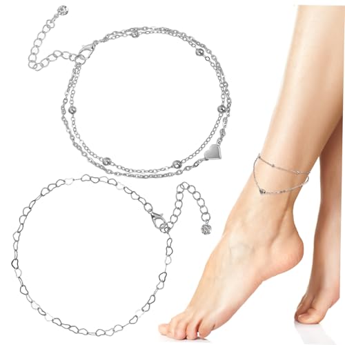 NOLITOY 2 Stück Boho Herz Fußkettchen Damen Perlenkette Sommer Schmuck Strand Party Love Anklet Armkettchen von NOLITOY