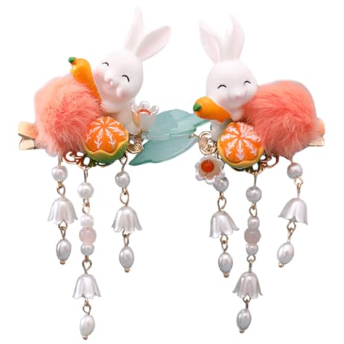 NOLITOY 2 Stück Chinesische Bunny Haarspange mit Plüsch und Quasten Niedliche Tier haarbarrette im Antiken Stil Handgefertigter Haarschmuck für Damen Geeignet für Cosplay Party und von NOLITOY