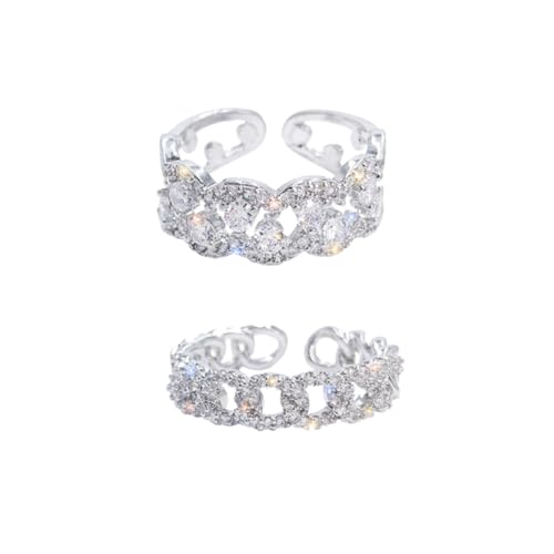 NOLITOY 2 Stück Damen Fingerring Offen mit Funkelnden Strasssteinen Modischer Verstellbarer Schmuckring für Alltag und Besondere Anlässe Eleganter Dekorationsring für Frauen von NOLITOY