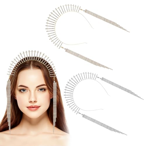 NOLITOY 2 Stück Elegante Damen Krone Stirnband mit Strass Quaste Diadem Crown Tiara Haarschmuck für Hochzeit Engagement Geburtstag Festlichkeiten von NOLITOY