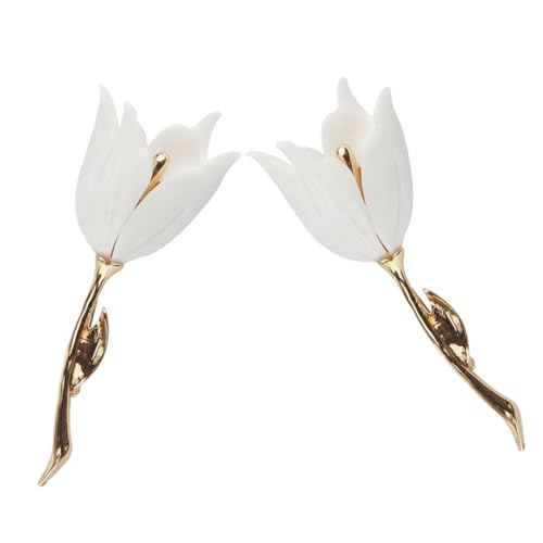 NOLITOY 2 Stück Elegante Weiße Tulpenbrosche Kunstvoll Gestaltete Anstecknadeln aus Zinklegierung Leichte Hochzeit Anzug Corsage Stilvoller Braut und Bräutigam Schmuck für Hochzeitsgäste von NOLITOY