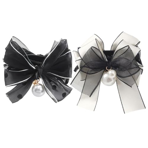 NOLITOY 2 Stück Haarklammern mit Perlen Schleife Satin Haarklammer Haarkralle Eleganter Haarschmuck für Damen und Mädchen Geeignet für Büro Schule Party von NOLITOY