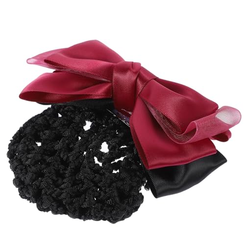 NOLITOY 2 Stück Haarnetz mit Schleifen dekor Elastisches Haarnetz für Damen Stewardessen Balletttänzerinnen Vielseitiges Haarschmuck accessoire Weinrot von NOLITOY