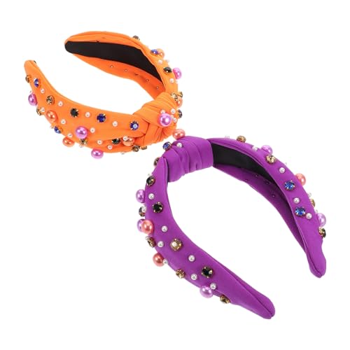 NOLITOY 2 Stück Halloween Haarreif mit Strasssteinen und Knoten Leichte Verstellbare Stirnbänder mit Perlenbesatz Bequeme Kopfbedeckung für Damen und Mädchen für Party und Kostüm von NOLITOY