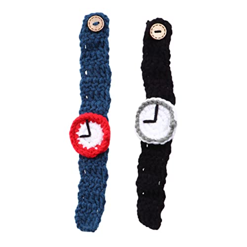 NOLITOY 2 Stück Handgestrickte Armbanduhren für Lustige Simulation Weiche Bequeme Strickarmbänder Blau und Schwarz Stylisches Accessoire für Studenten und Liebende von NOLITOY