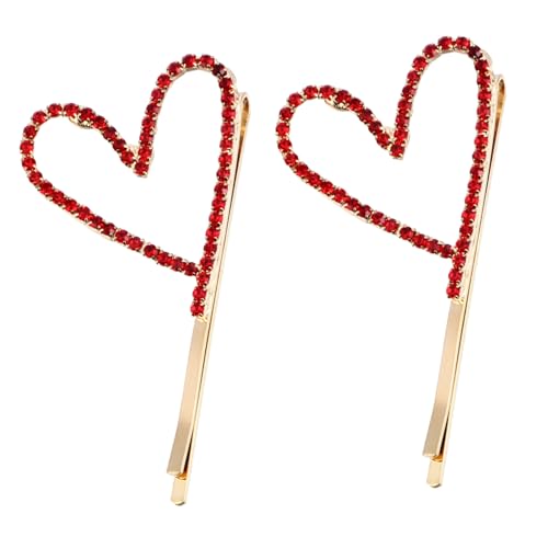 NOLITOY 2 Stück Herzförmige Haarklammern mit Strasssteinen Rote Haarklammern aus Legierung Eleganter Haarschmuck für Damen Haarspangen für Alltag und von NOLITOY