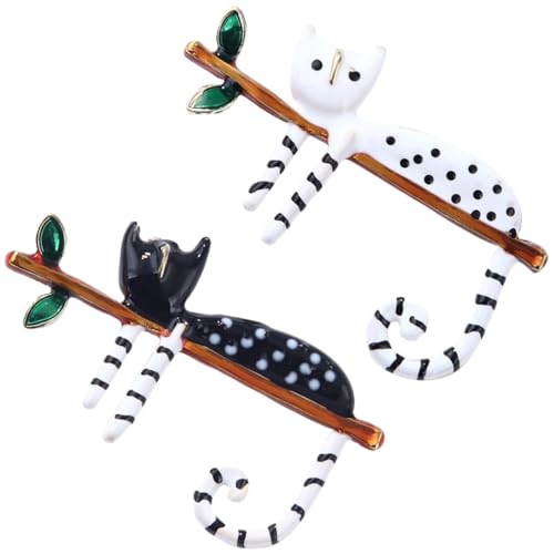 NOLITOY 2 Stück Katzenbroschen für Damen Niedliche Anstecknadeln mit Buntem Emaille Design Dekorative Pins für Kleidung Jacken und Hüte als für Festliche Anlässe von NOLITOY