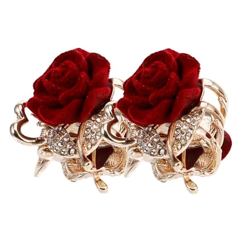 NOLITOY 2 Stück Kleine Blumen-Haarklammern Strasssteine Mini-Kieferklammern Haarklemmen Niedliche Blumen-Haarspangen Haar-Accessoires Für Frauen Und Mädchen Rot von NOLITOY