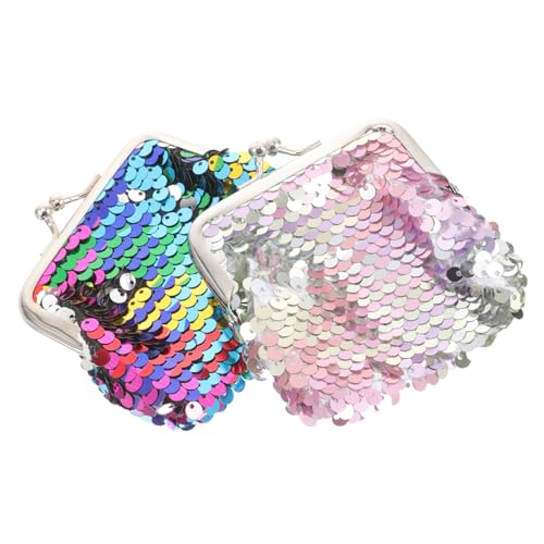 NOLITOY 2 Stück Kleine Pailletten Münzbörse mit Kiss Lock Verschluss Leichte Kompakte Geldbörse für Damen und Mädchen Doppelseitige Glitzeroptik Praktischer Sicherer Mini Geldbeutel von NOLITOY