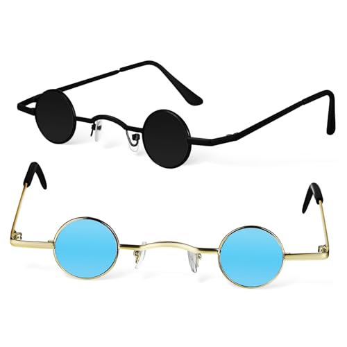 NOLITOY 2 Stück Kleine Runde Sonnenbrillen für Damen und Herren Polarisiert Metallrahmen Retro Kreisdesign Modische Vintage Sonnenbrille als Foto Requisite und Alltagsschutz von NOLITOY