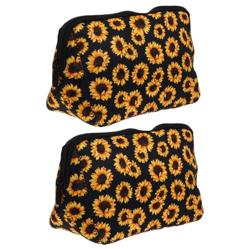 NOLITOY 2 Stück Kosmetiktasche Teiliges mit Reißverschluss Leichte Kompakte Make Up Tasche mit Sonnenblumen Großer Stauraum für Kosmetik Nagellack Lippenstift für Damen und Reisen von NOLITOY
