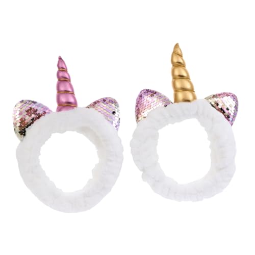 NOLITOY 2 Stück Kreative Einhorn Haarbänder Elastische Kopfbedeckung für Mädchen Fleece Make Up Haarband mit Glitzer Weiß für Gesichtswäsche Haaraccessoire von NOLITOY