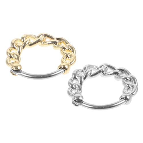 NOLITOY 2 Stück Nasenringe für Frauen Metall Clip Nasenschmuck Piercing mit Modischer Kettenverzierung Langlebig Sicher Minimalistisches Design Gold Silber von NOLITOY