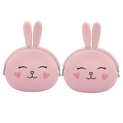 NOLITOY 2 Stück Pinker Süßer Hasen Design Silikon Geldbeutel Kleines Portemonnaie für Münzen Schlüssel und für Mädchen Leicht und Tragbar für Schule und Alltag von NOLITOY