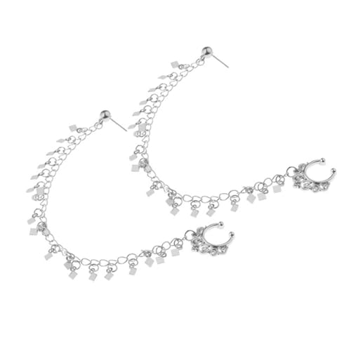 NOLITOY 2 Stück Punk Ohrringe mit Quasten und Kette Nasenring Ohr zu Nasen Clip Modischer Ohrschmuck für Damen von NOLITOY