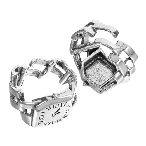 NOLITOY 2 Stück Retro Ringuhr Damen Verstellbare Fingeruhr mit Römischen Ziffern Modische Schmuckuhr aus Kupfer Langlebig und Komfortabel für Alltag und Geschenk von NOLITOY