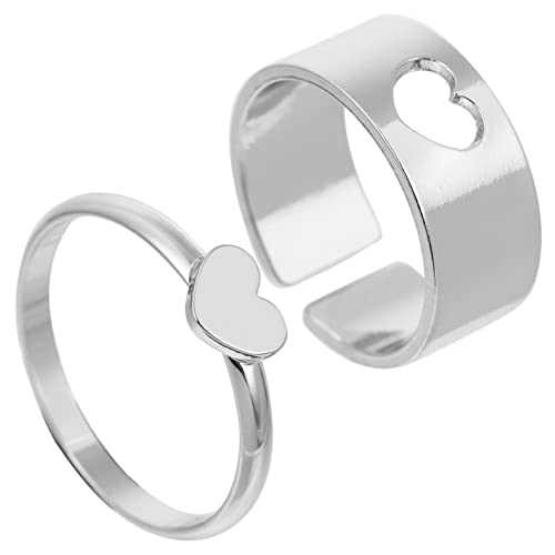 NOLITOY 2 Stück Romantische Paarringe Hochwertigem Verstellbar Dekorativ und Langlebig als für Partner oder Freunde Silberne Herz Designs NOLITOY 2 Stück Romantische Paarringe Hochwertigem Verstellbar Dekorativ und Langlebig als für Partner oder Freunde Silberne Herz Designs von NOLITOY