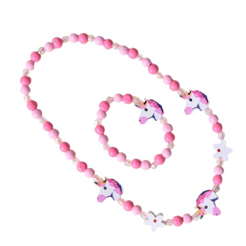 NOLITOY 2 Stück Schmuck Set Holz Perlen Kette Armband Einfädeln Elastisch Verstellbar Bunte Einhorn Motive Für Mädchen Bastelset Alltag Party Kostüm von NOLITOY