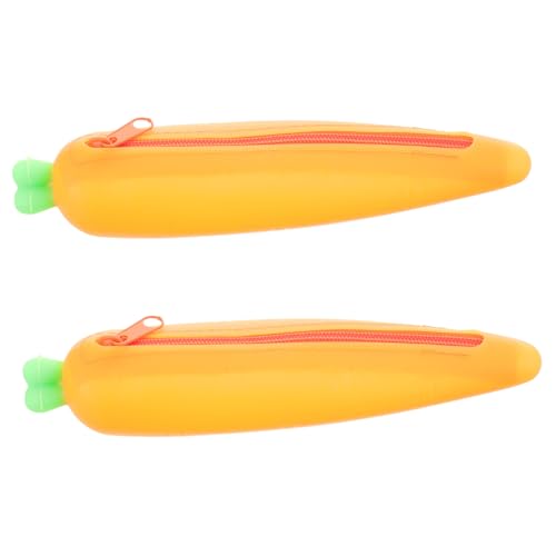 NOLITOY 2 Stück Silikon Federmäppchen Karotten Design Stifteetui Tragbar Weich Praktisch Geschenk für Jungen Mädchen Erwachsene Schreibwaren Organizer von NOLITOY