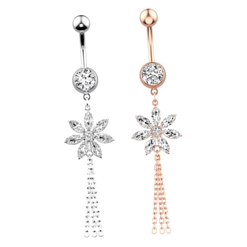 NOLITOY 2 Stück Teiliges Bauchnabelpiercing Zirkonia Nabelring Langlebig Modisch Damen Silber Roségold Piercing Schmuck Chic Buckle Ring für Party Streetstyle von NOLITOY