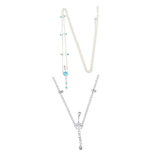 NOLITOY 2 Stück Strass Bauchnabelkette Taillenkette Bauchnabelpiercing Körperkette für Frauen Festival Rave Schmuck von NOLITOY