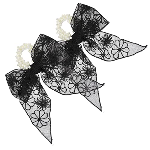 NOLITOY 2 Stück Teiliges Elastisches Haargummi mit Eleganter Spitze Schleife und Perlen Dehnbar und Schonend Modischer Haarschmuck für Damen für Alltag und Festliche Anlässe von NOLITOY