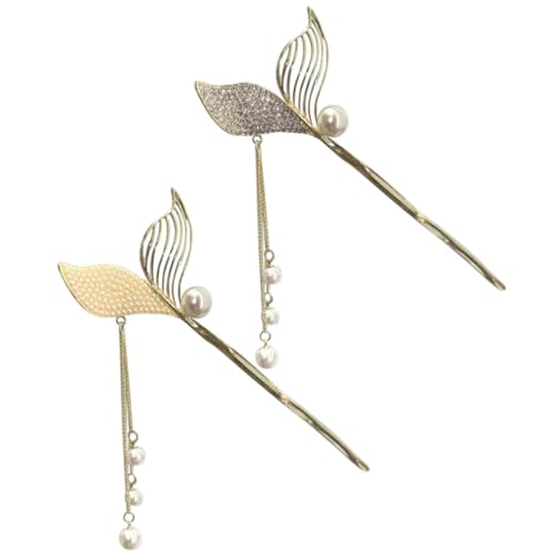 NOLITOY 2 Stück Teiliges Frauen Haarschmuck Fischschwanz Haarstäbe mit Perlen und Quasten Leichte Haarnadeln für Lange Haare Stilvolle Haargabeln zum Hochstecken Geeignet für Alltag Party von NOLITOY