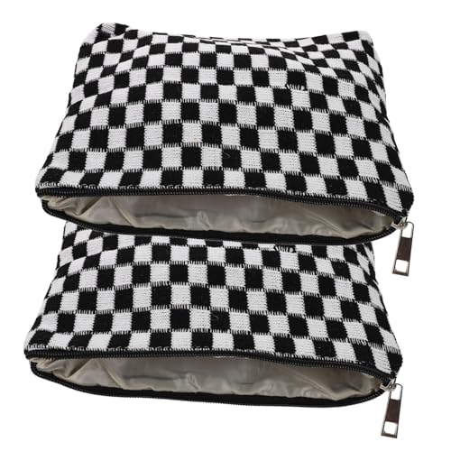 NOLITOY 2 Stück Teiliges Kariertes Kosmetiktaschen- Große Gestrickte Aufbewahrungstasche Ästhetische Make-up-Organizer für Damen Mädchen Strapazierfähiges Material Großer Stauraum von NOLITOY