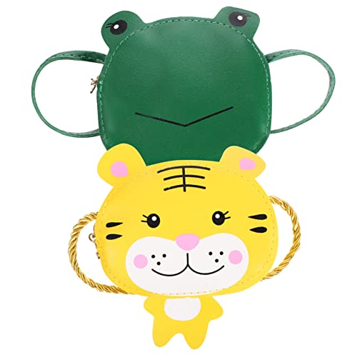 NOLITOY 2 Stück Teiliges Kleine Mädchen Umhängetaschen PU Frosch und Tiger Cartoon Design Süße Brieftaschen für Münzen Schlüssel Handy Zubehör von NOLITOY