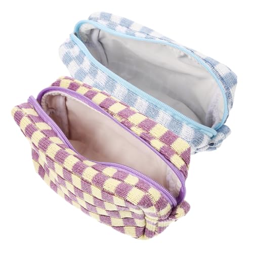 NOLITOY 2 Stück Teiliges Kosmetiktäschchen aus Weichem Wollmaterial Geräumige Make up Tasche mit Trendigem Schachbrettmuster Langlebig und Stilvoll für Teenager und Damen Reisen von NOLITOY