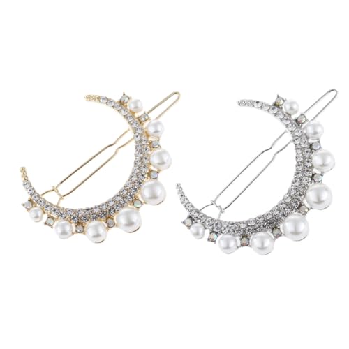 NOLITOY 2 Stück Teiliges Mond Haarspangen mit Künstlichen Perlen und Strass Stilvolle Haarschmuck accessoires für Frauen und Mädchen Vielseitig Kombinierbar in Gold und Silber Einfach von NOLITOY