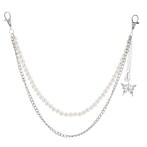 NOLITOY 2 Stück Teiliges Silbernes Taillenkettenset mit Handgefertigten Perlen Stilvolle Schmetterlings Gürtelkette für Damen Modische Hüftkette als Dekoratives Accessoire für Jeans und von NOLITOY