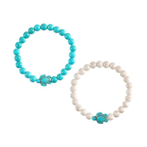 NOLITOY 2 Stück Teiliges Stretch armband mit Türkisen Perlen und Schildkröten anhänger Elastisches Schmuckstück für Damen und Mädchen Vielseitig Tragbar als Armband oder Fußkettchen von NOLITOY
