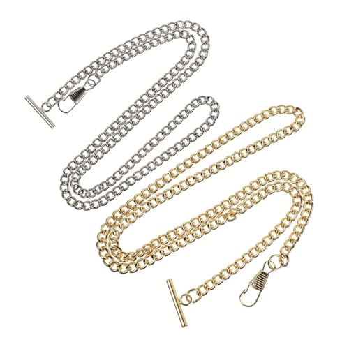 NOLITOY 2 Stück Teiliges Taschenuhr Kette aus Robustem Eisen Dekorative Cowboy Bar Kette in Gold und Silber Modisches Accessoire für Herren und Damen Langlebig und Vielseitig für Formelle von NOLITOY