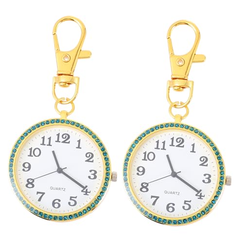 NOLITOY 2 Stück Unisex Taschenuhr Schlüsselanhänger mit Großem Zinklegierung Schlüsselring Clip Uhr für Pflegepersonal und Praktische Armbanduhr von NOLITOY