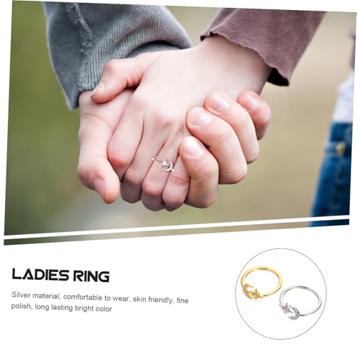 NOLITOY 2 Stück Verstellbare Damen Ringe Offene Fingerringe Mond Stern Design Sterling Silber Schmuck mit Strass für Frauen Elegante Geschenkidee von NOLITOY