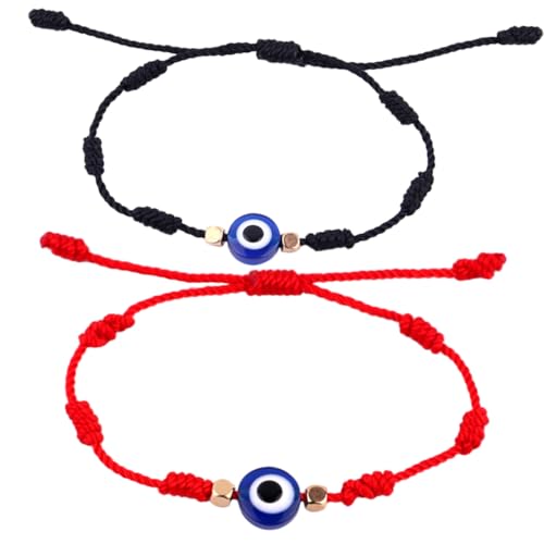 NOLITOY 2 Stück Verstellbare Evil Eye Armbänder aus Handgeflochtener Schnur für Damen und Herren Rotes und Schwarzes Dekoratives Glücksarmband mit Bösem Blick Modisches von NOLITOY