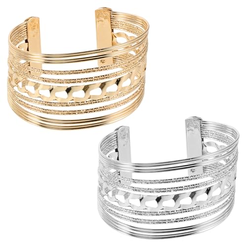 NOLITOY 2 Stück Verstellbare Mehrschichtige Offene Armreifen für Damen Leichte Hohle Manschetten aus Zinklegierung Modischer Statement schmuck für Party Hochzeit und Alltag von NOLITOY
