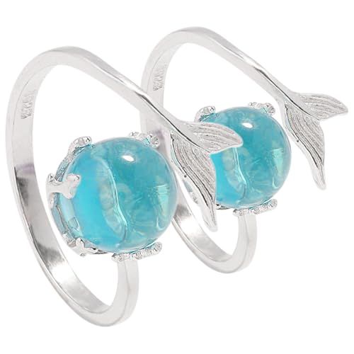 NOLITOY 2 Stück Verstellbarer Ring Fischschwanz mit funkelndem Stein Offener Damenring Schmuck für Frauen Schmuck Ocean Beach Design von NOLITOY