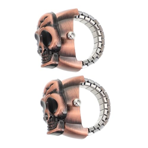 NOLITOY 2 Stück Vintage Skull Finger Watch Klappbare Ringuhr mit Präzisem Quarzuhrwerk Modischer Schmuckring für Damen und Herren Praktische und Einfache Zeitanzeige von NOLITOY
