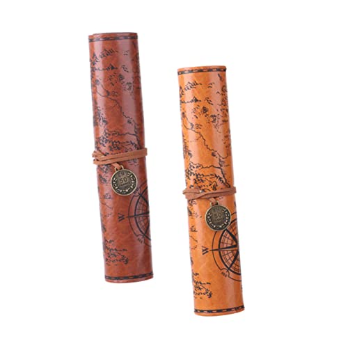 NOLITOY 2 Stück Vintage Stil Rollbar Federmäppchen aus PU Leder Großes Sketch Pencil Case mit Fächern für Stifte Make Up Pinsel Platzsparend und Tragbar Geeignet für Schule und Büro von NOLITOY