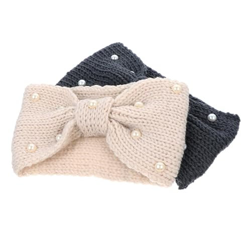 NOLITOY 2 Stück Warmer Teilig Gestrickter Haarreif Damen mit Zarter Perlen Schleife Hautfreundlich und Praktisch für Alltag und in Beige und Dunkelgrau Erhältlich von NOLITOY