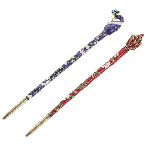 NOLITOY 2 Stück Zinklegierung Haarnadeln Chinesischer Vintage Haarschmuck für Damen Langlebige Leichte Haarstäbchen für Elegante Dutts und Große Lockige Frisuren Handgefertigt Stilvoll von NOLITOY
