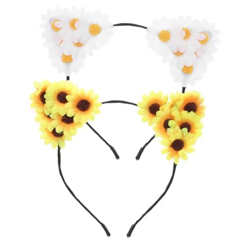 NOLITOY 2 Stücke Blumen Haarreif mit Katzenohren Floral Haarband für Damen Künstliche Blumen Kopfschmuck für Party und Urlaub von NOLITOY