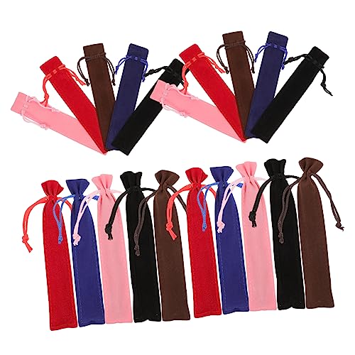 NOLITOY 20 Stück Teiliges Federmäppchen aus Flanell mit Zugband Stifteschoner für Schule und Zuhause Schwarz Rot Blau Je Leicht Praktisch für Schreibwaren von NOLITOY