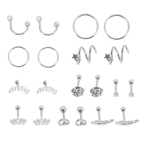 NOLITOY 20 Stück Teiliges Ohrpiercing Edelstahl Hautfreundliche Ohrstecker und Ohrclips Modische Einfache Ohrschmuck kollektion für Damen Vielseitig Passend zu Party und Alltag von NOLITOY