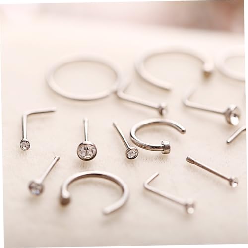NOLITOY 22 Stück Teiliges Edelstahl Nasenpiercing mit Labret Lippenring und C förmigen Nasenringen Hypoallergen Polierte Oberfläche Komfortabel für Damen Vielseitiges Body Schmuck von NOLITOY